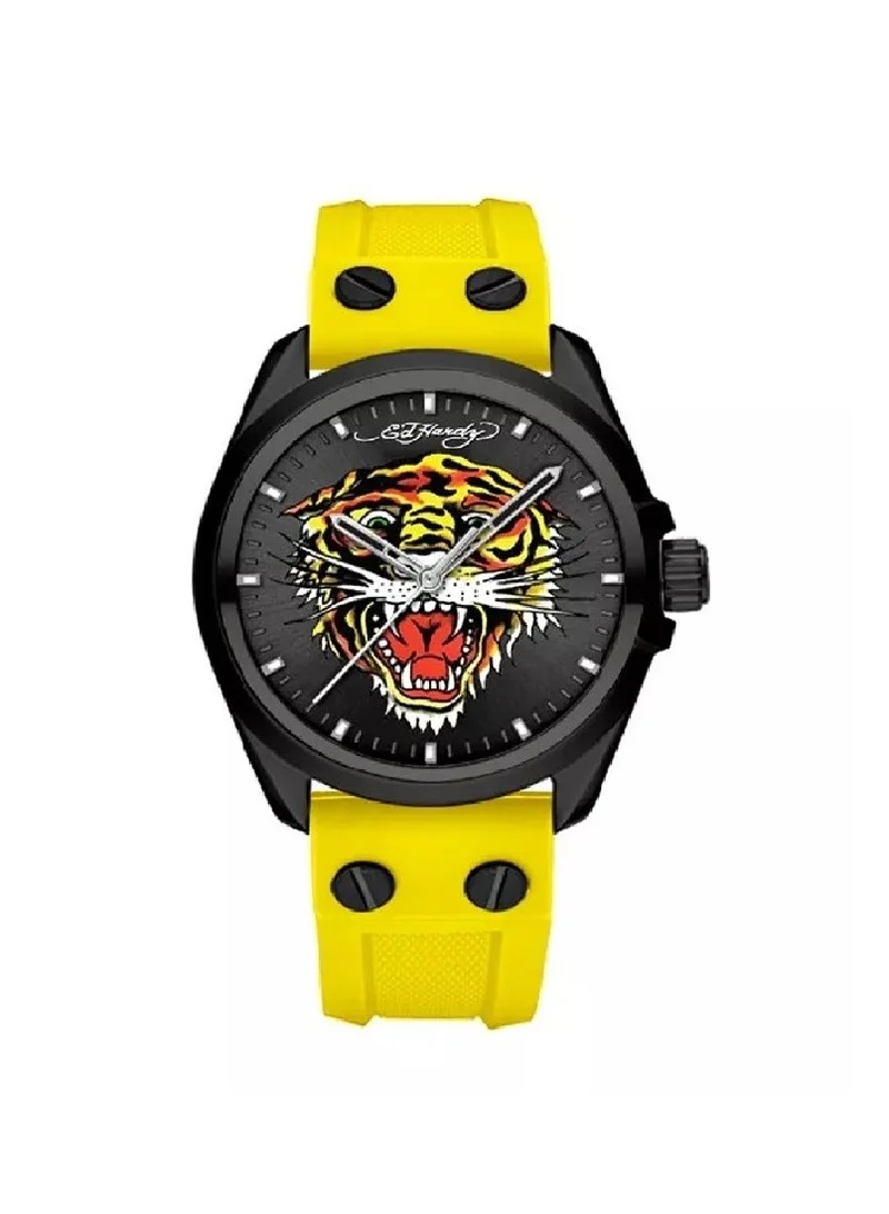 Ed Hardy Ed Hardy Men's Matte Metal Analogue Watch with Yellow Silicone Strap, 50457B-42-F19