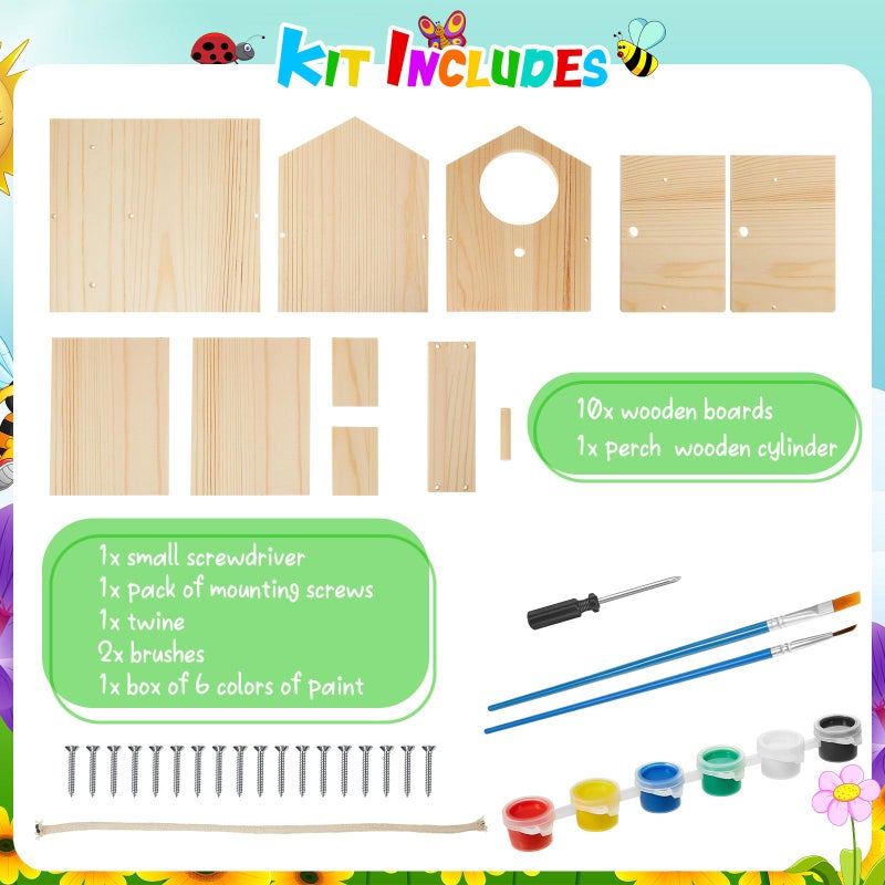 Liliful 4 Pack Wooden Birdhouse Kit DIY Bird House with Paint and Paintbrushes Art and Crafts Painting Kits for Boys Girls Adults Build Paint Classroom Birthday Indoor Outdoor Craft - Image 2