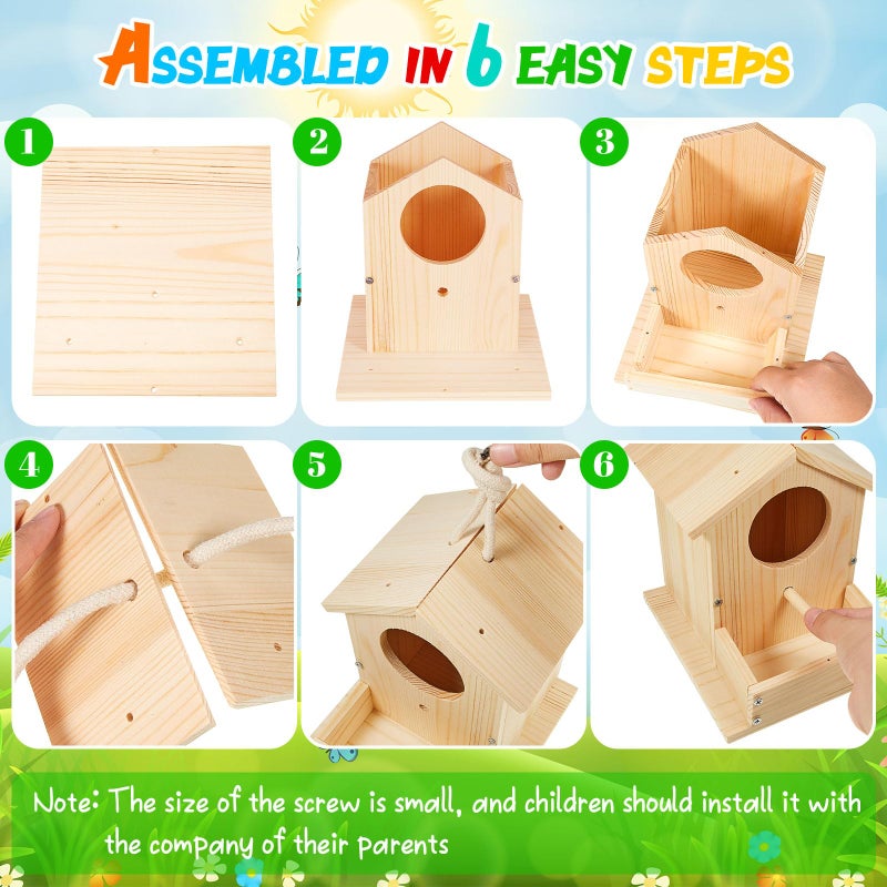 Liliful 4 Pack Wooden Birdhouse Kit DIY Bird House with Paint and Paintbrushes Art and Crafts Painting Kits for Boys Girls Adults Build Paint Classroom Birthday Indoor Outdoor Craft - Image 3