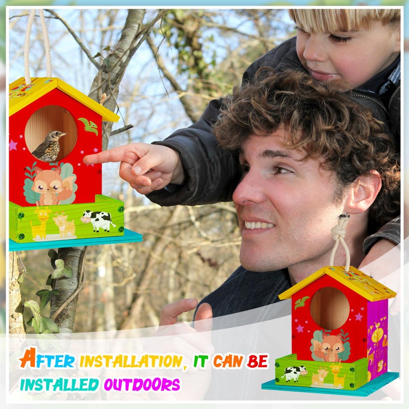 Liliful 4 Pack Wooden Birdhouse Kit DIY Bird House with Paint and Paintbrushes Art and Crafts Painting Kits for Boys Girls Adults Build Paint Classroom Birthday Indoor Outdoor Craft - Image 5