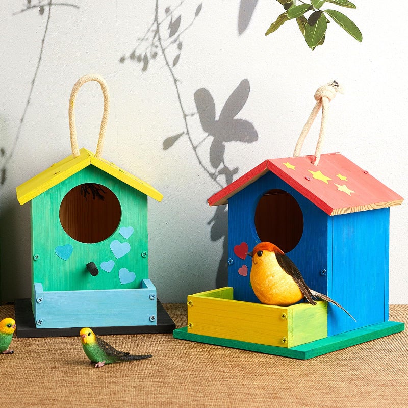 Liliful 4 Pack Wooden Birdhouse Kit DIY Bird House with Paint and Paintbrushes Art and Crafts Painting Kits for Boys Girls Adults Build Paint Classroom Birthday Indoor Outdoor Craft - Image 4