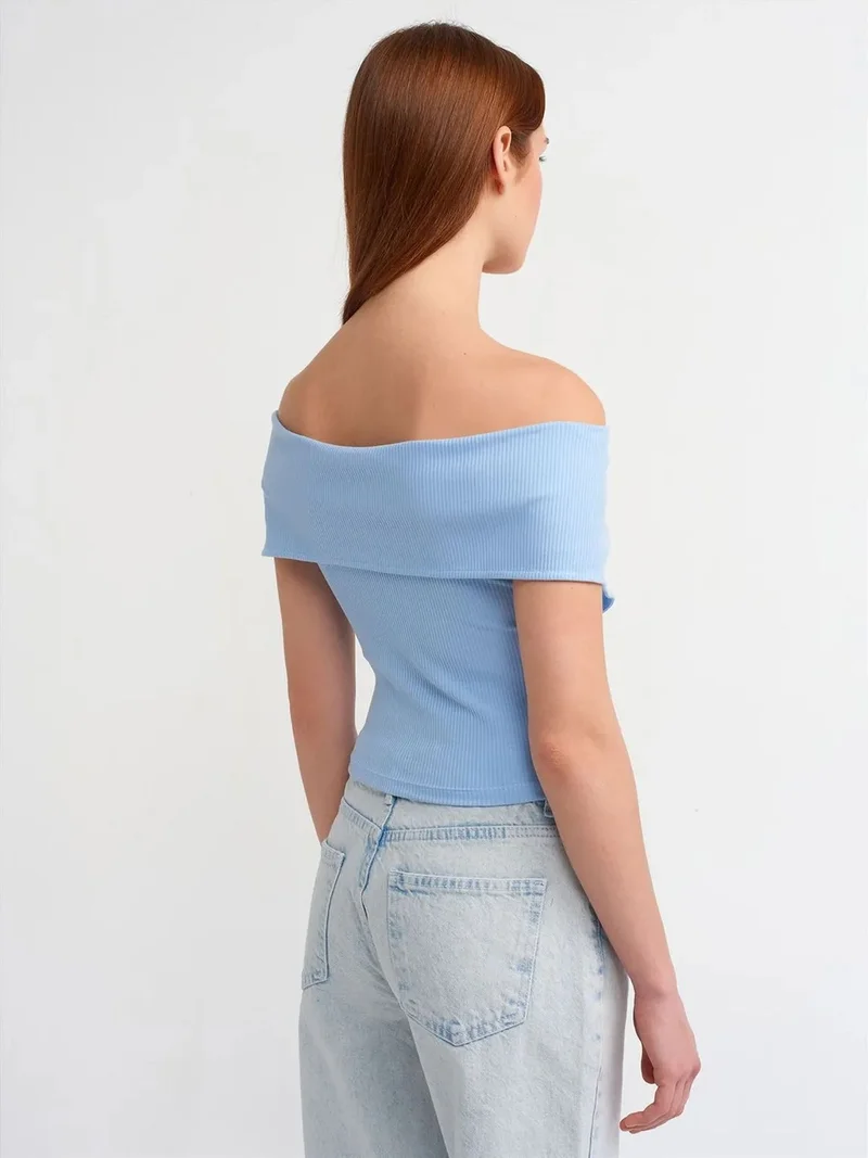 ديلفين Dilvin Women's Off-shoulder Crop T-shirt With Zipper