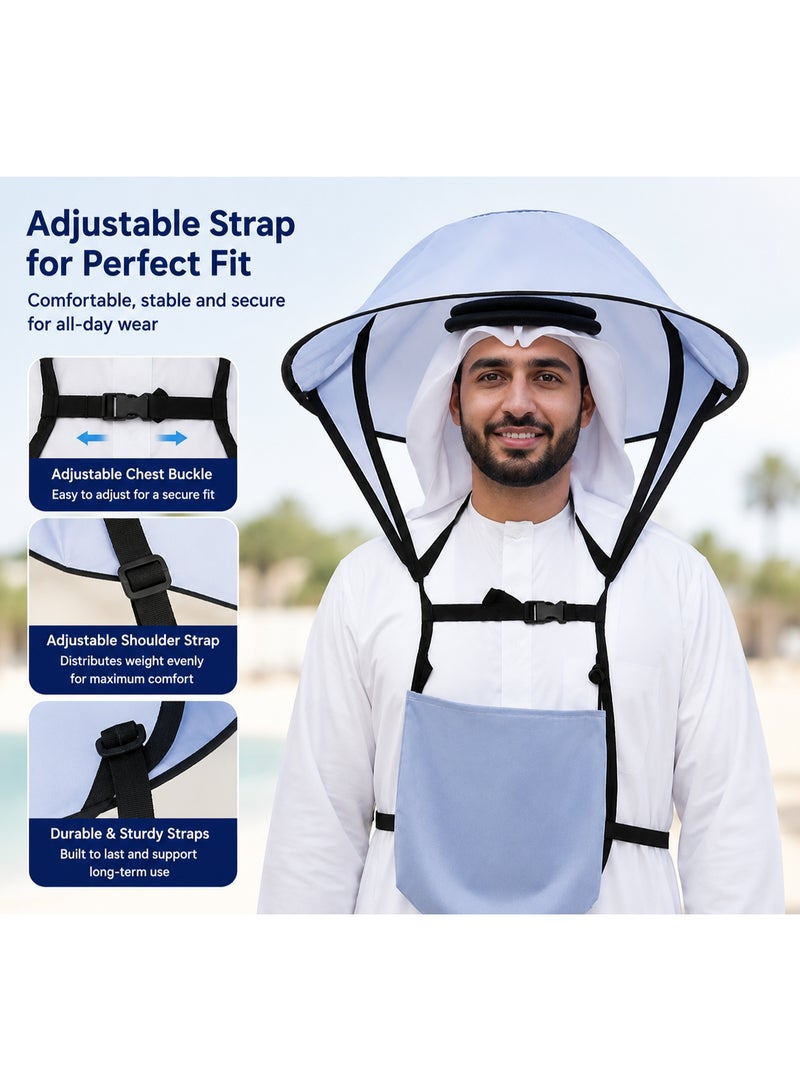 Handsfree UV Protection Umbrella Hat for Men & Women, Foldable Wearable Sunshade Hat with Storage Bag, Portable Waterproof Outdoor Sun Hat for Camping, Beach, Hiking, Fishing, Travel & Hajj - Image 5
