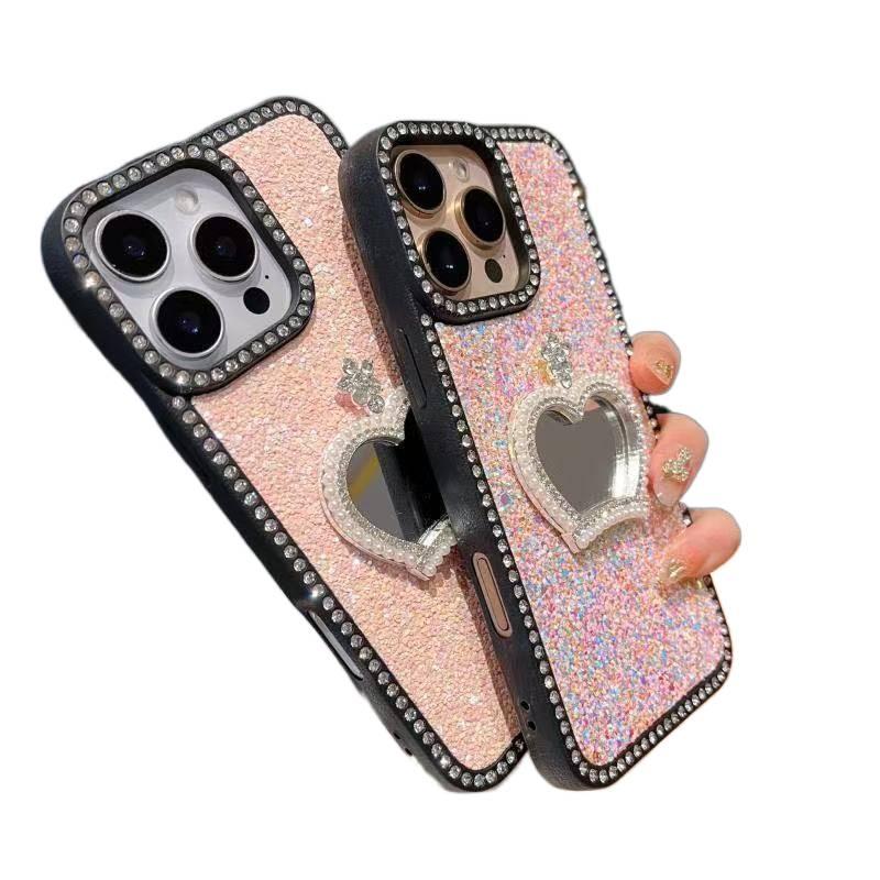 BB غطاء واقي بسيليكون لـ iPhone 16 / 16 Plus / 16 Pro / 16 Pro Max مع ترصيع الماس ونقش التاج مع مرآة مع لمعان باللون أبيض من السيليكون باللون الأبيض - Image 5