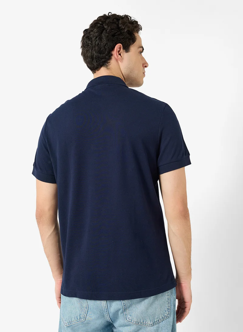 لاكوست Regular Fit Striped Band Piqué Polo