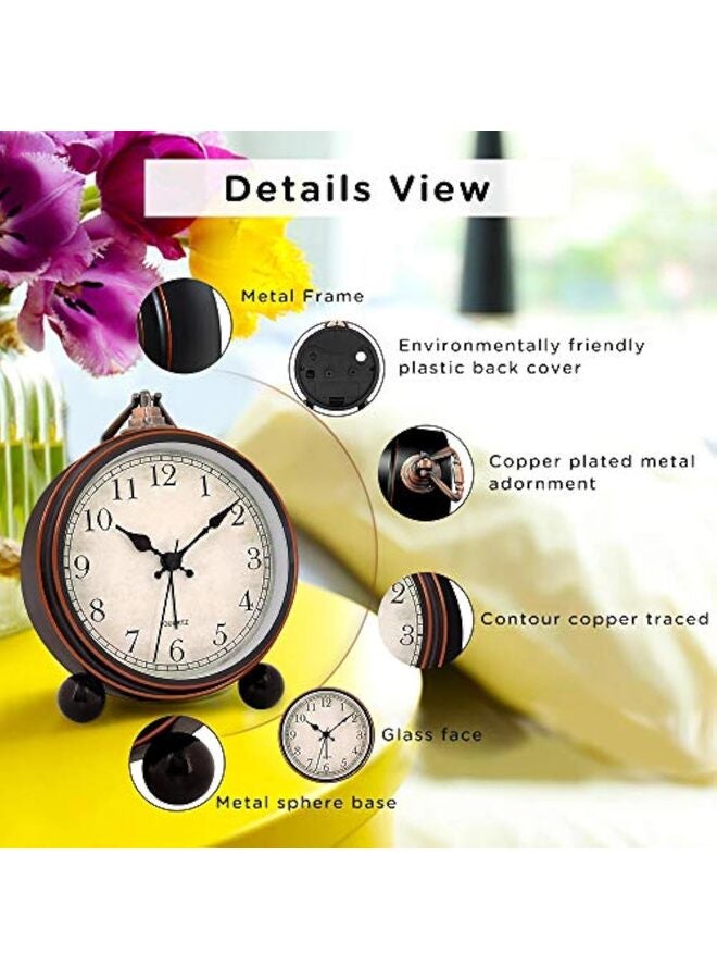 Antique Retro Analog Alarm Clock for Room Decor, Silent Elegant Bedside Desk Table Gift Clock - Image 4