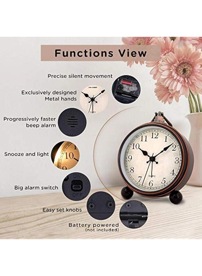 Antique Retro Analog Alarm Clock for Room Decor, Silent Elegant Bedside Desk Table Gift Clock - Image 3