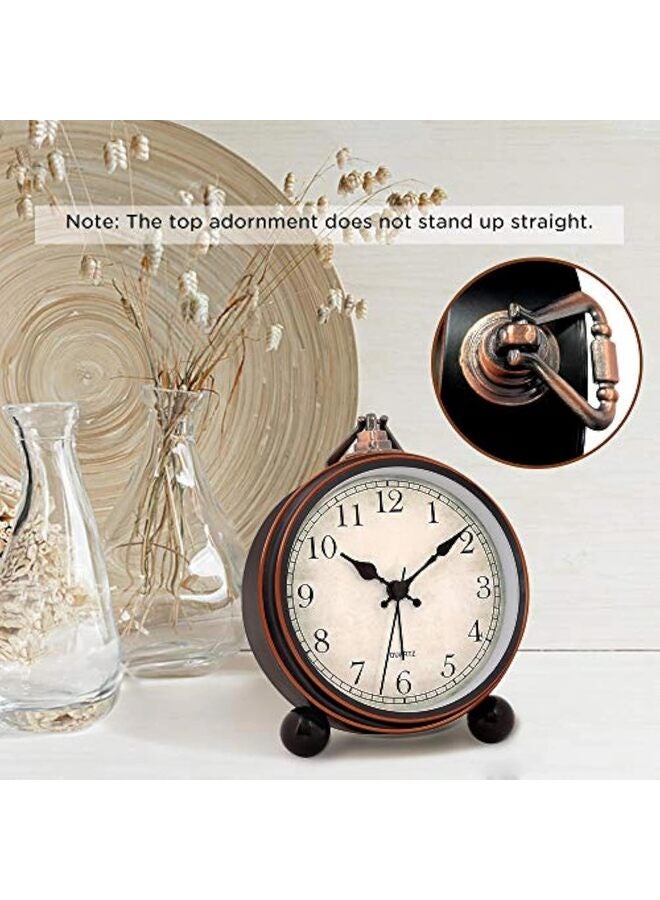 Antique Retro Analog Alarm Clock for Room Decor, Silent Elegant Bedside Desk Table Gift Clock - Image 2