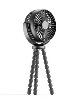 Baby Stroller Fan 5200mAh Oscillating Mini Portable With Lights 3 Speeds Battery Operated 360° Rotate Flexible Tripod Small Clip On Handheld Desk For Car Seat Crib Travel Black