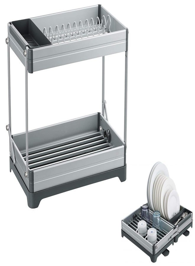 GION Compact and Versatile Collapsible Dish Drying Rack with Two-Tier for Kitchen Counter Included Cutlery Holder Dish Drying Rack & Utensil Drain-Board (1 Pcs) - Image 1