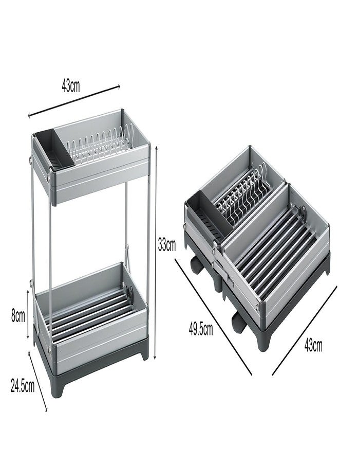 GION Compact and Versatile Collapsible Dish Drying Rack with Two-Tier for Kitchen Counter Included Cutlery Holder Dish Drying Rack & Utensil Drain-Board (1 Pcs) - Image 4