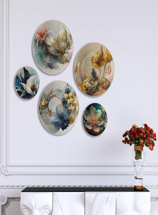 woodhang Elegant Floral Ceramic Decorative Wall Plates Set of 5 for Living Room, Bedroom, Dining Room, and Office Decor|Artistic Nature-Inspired Flower Wall Hanging Art for Home & Gifting - Image 3