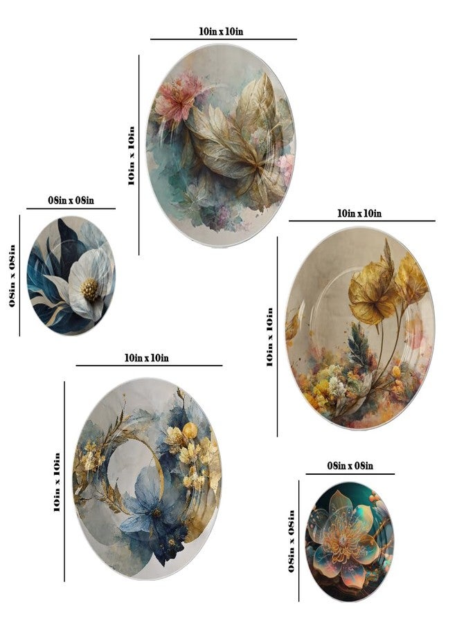 woodhang Elegant Floral Ceramic Decorative Wall Plates Set of 5 for Living Room, Bedroom, Dining Room, and Office Decor|Artistic Nature-Inspired Flower Wall Hanging Art for Home & Gifting - Image 2