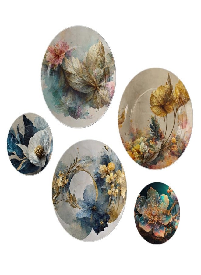 woodhang Elegant Floral Ceramic Decorative Wall Plates Set of 5 for Living Room, Bedroom, Dining Room, and Office Decor|Artistic Nature-Inspired Flower Wall Hanging Art for Home & Gifting - Image 4