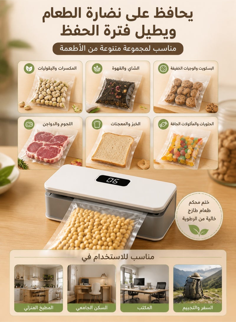 ميون آلة تغليف صغيرة محمولة. جهاز تغليف 2 في 1 + وظيفة الشفرة. شحن من النوع C (بطارية ليثيوم 1300 مللي أمبير). شاشة رقمية ذكية، 6 إعدادات لدرجة الحرارة، تصميم مغناطيسي للثلاجة. مناسبة لتغليف أكياس الشاي/المكسرات/أكياس الخبز، إلخ. مثالية للاستخدام المنزلي/في السكن الجامعي/المكتب. أداة مطبخ أساسية. - Image 4