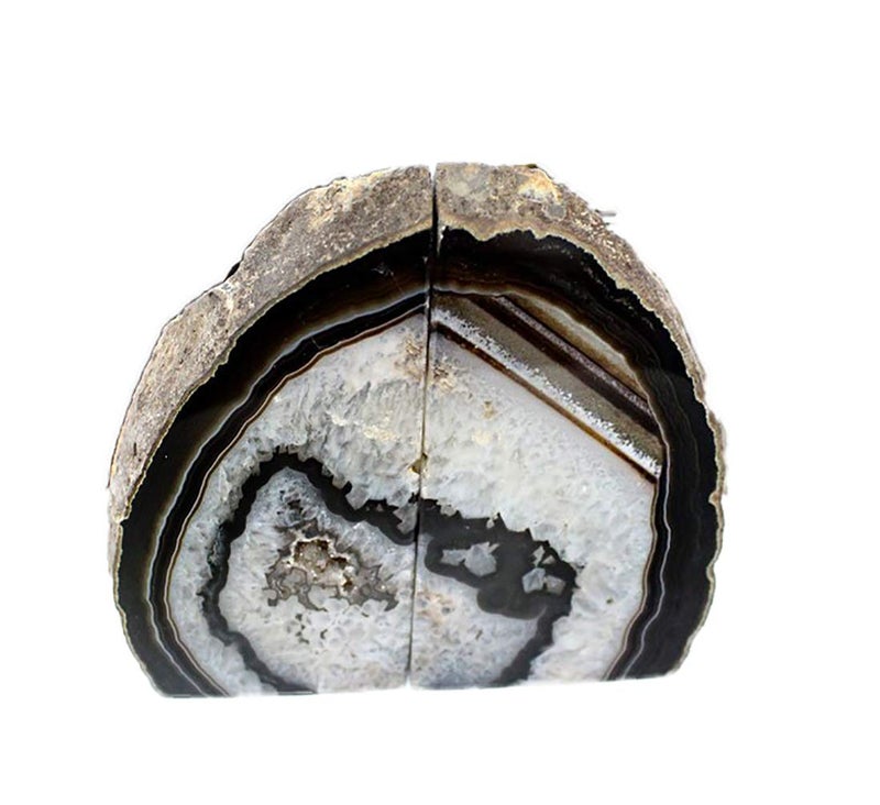 JIC Gem Black Agate Bookend(s) geode bookends Large Book Ends for Shelves 1 Pair 6 to 8 Lbs Book Ends to Hold Books Heavy Duty from Brazilian with Rubber Bumpers for Office and Home Decoration - Image 1