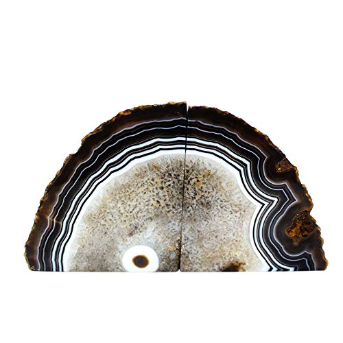 JIC Gem Black Agate Bookend(s) geode bookends Large Book Ends for Shelves 1 Pair 6 to 8 Lbs Book Ends to Hold Books Heavy Duty from Brazilian with Rubber Bumpers for Office and Home Decoration - Image 2