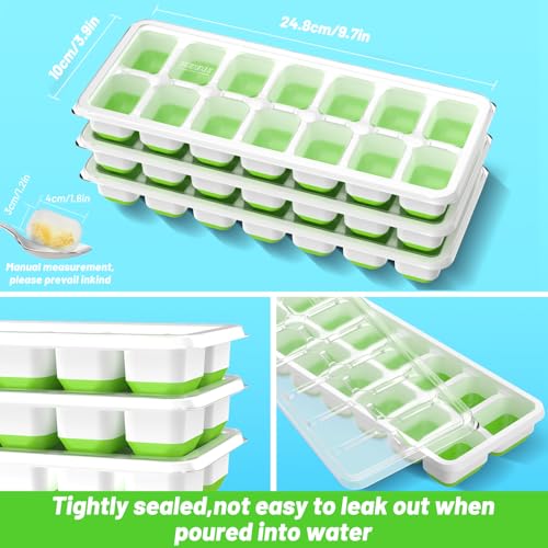 Vehhe Ice Cube Trays Freezer 3 Pack Reusable Silicone 14-Ice Cube Molds with Spill-Resistant - Image 2