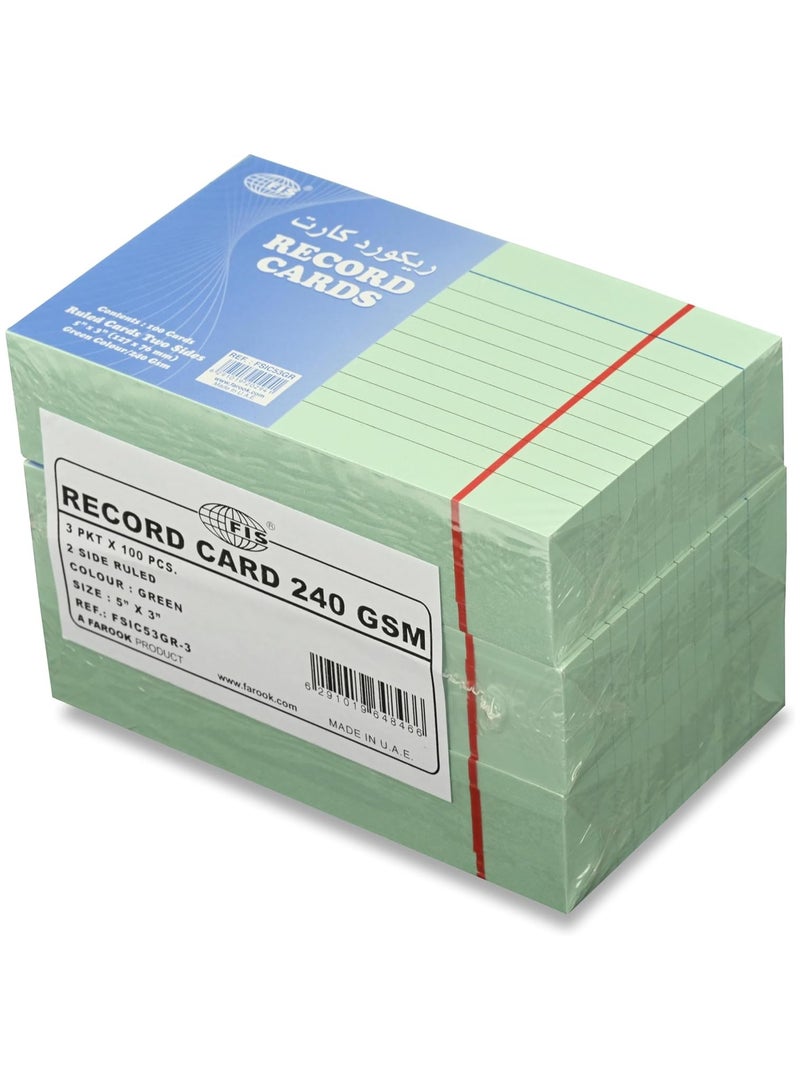 FIS® Ruled Record Cards or Index Cards, Size:5"x3" Inches (127x76mm), Two Sides Single Ruled, 240gsm, 100 Sheets Per Packet, Packet of 3 Pieces, Green Color-FSIC53GR-3 - Image 3