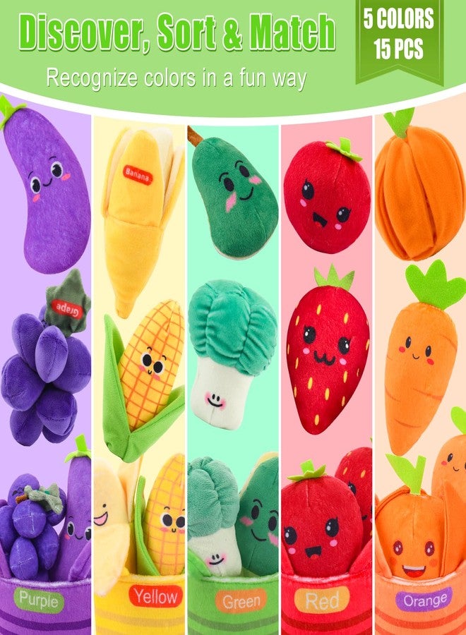 Auney Baby Toys 6-12 Months, My First Fruits & Vegetables Sensory Toys with Rattle Crinkle Sounds Color Sorting Play 15 PCS, Montessori Toys for 1 Year Old, Toddler Stocking Stuffers Baby Boy Girl Gifts - Image 4