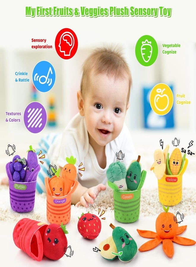 Auney Baby Toys 6-12 Months, My First Fruits & Vegetables Sensory Toys with Rattle Crinkle Sounds Color Sorting Play 15 PCS, Montessori Toys for 1 Year Old, Toddler Stocking Stuffers Baby Boy Girl Gifts - Image 2