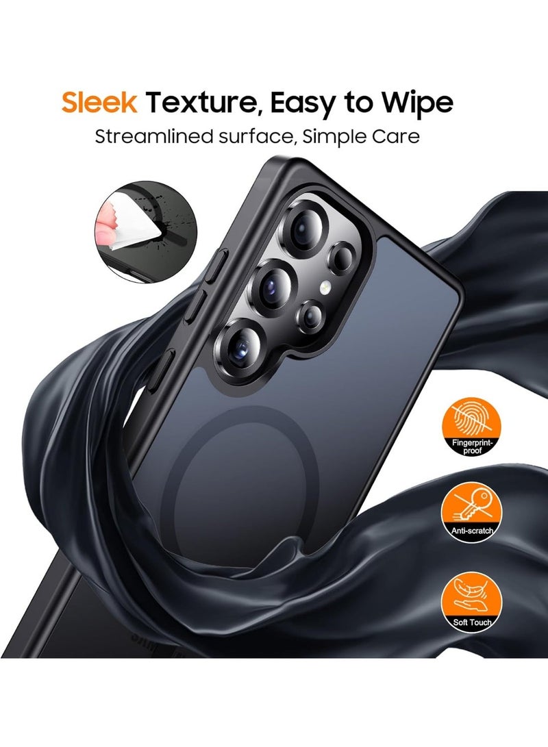 غطاء سامسونج جالاكسي S25 Ultra مغناطيسي بلون أسود مطفي، متوافق مع MagSafe، بتصميم ضبابي شفاف ومقاوم للصدمات، نحيف وخفيف بتصنيف حماية عسكرية (أسود مطفي) - Image 2