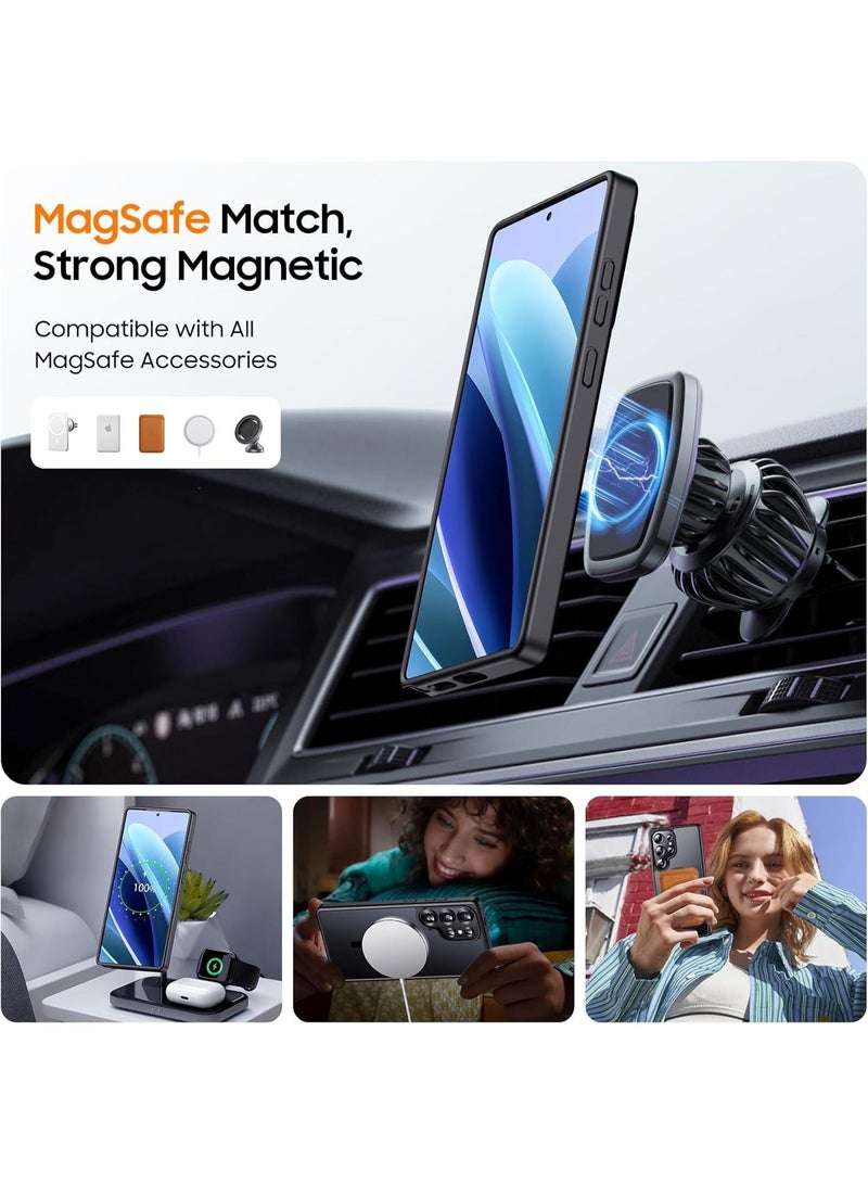 غطاء سامسونج جالاكسي S25 Ultra مغناطيسي بلون أسود مطفي، متوافق مع MagSafe، بتصميم ضبابي شفاف ومقاوم للصدمات، نحيف وخفيف بتصنيف حماية عسكرية (أسود مطفي) - Image 3