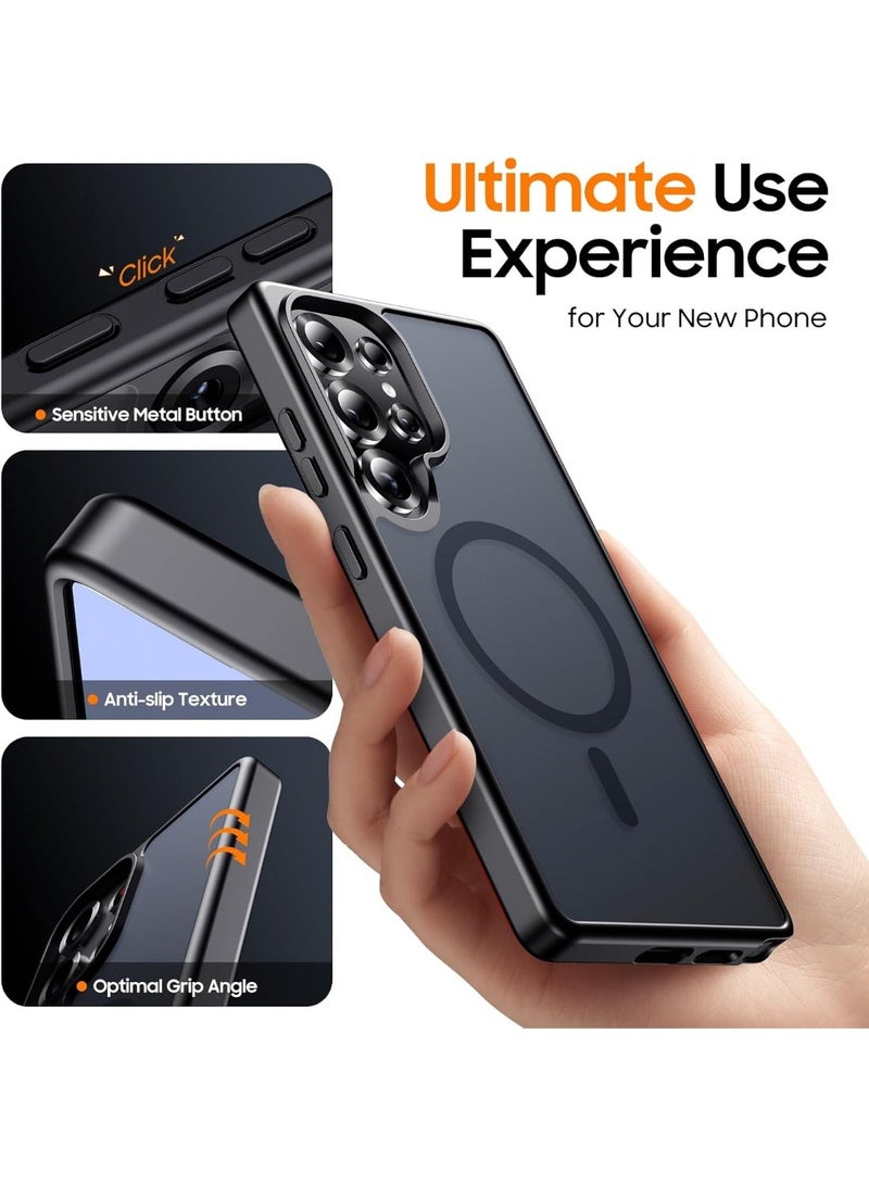 غطاء سامسونج جالاكسي S25 Ultra مغناطيسي بلون أسود مطفي، متوافق مع MagSafe، بتصميم ضبابي شفاف ومقاوم للصدمات، نحيف وخفيف بتصنيف حماية عسكرية (أسود مطفي) - Image 4