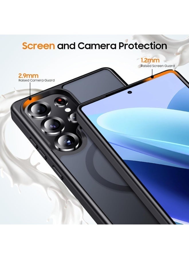 غطاء سامسونج جالاكسي S25 Ultra مغناطيسي بلون أسود مطفي، متوافق مع MagSafe، بتصميم ضبابي شفاف ومقاوم للصدمات، نحيف وخفيف بتصنيف حماية عسكرية (أسود مطفي) - Image 5