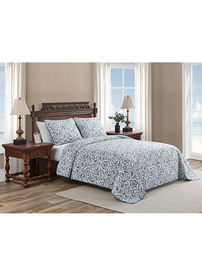 تومي بهاما طقم لحاف قابل للعكس من القطن مع غطاء وسادة متناسق لجميع المواسم، ديكور منزلي ساحلي، توأم، الرأس الأخضر، رمادي دخاني، أزرق - Image 1