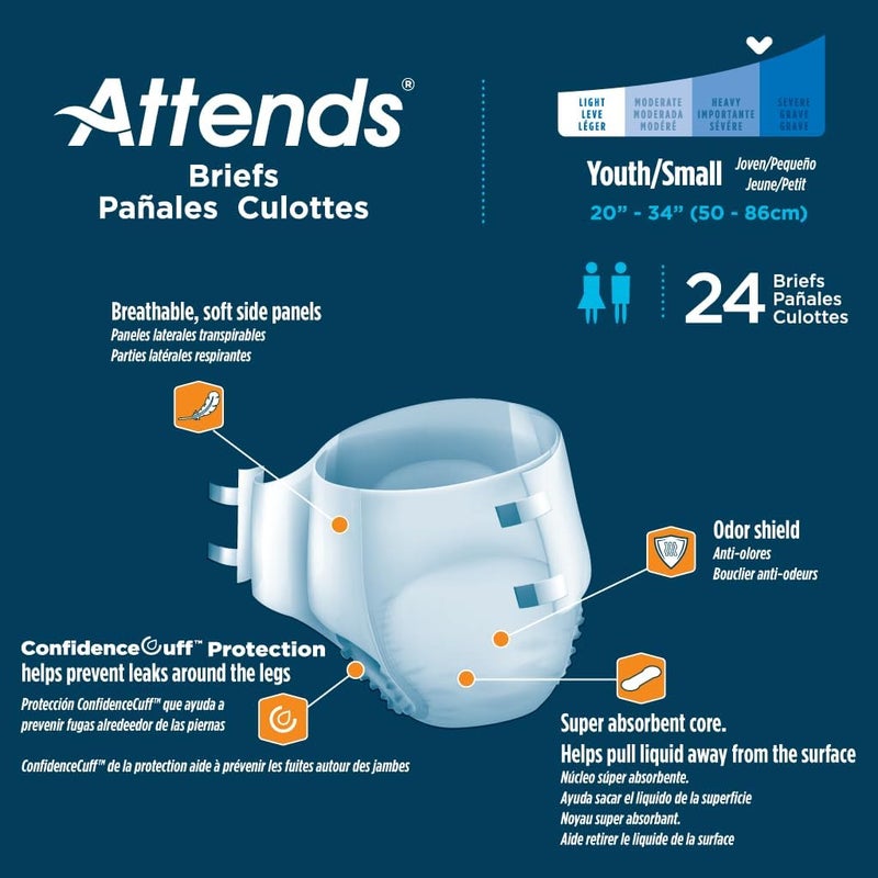 Attends Youth Incontinence Disposable Briefs YouthSmall 2034 Waist with Tab Closure Heavy Absorbency with Super Absorbent Core and Breathable Side Panels 96ct Case - Image 4