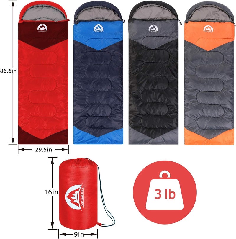 SWTMERRY Sleeping Bag 3 Seasons (Summer, Spring, Fall) Warm & Cool Weather - Lightweight,Waterproof Indoor & Outdoor Use for Kids, Teens & Adults for Hiking and Camping - Image 2