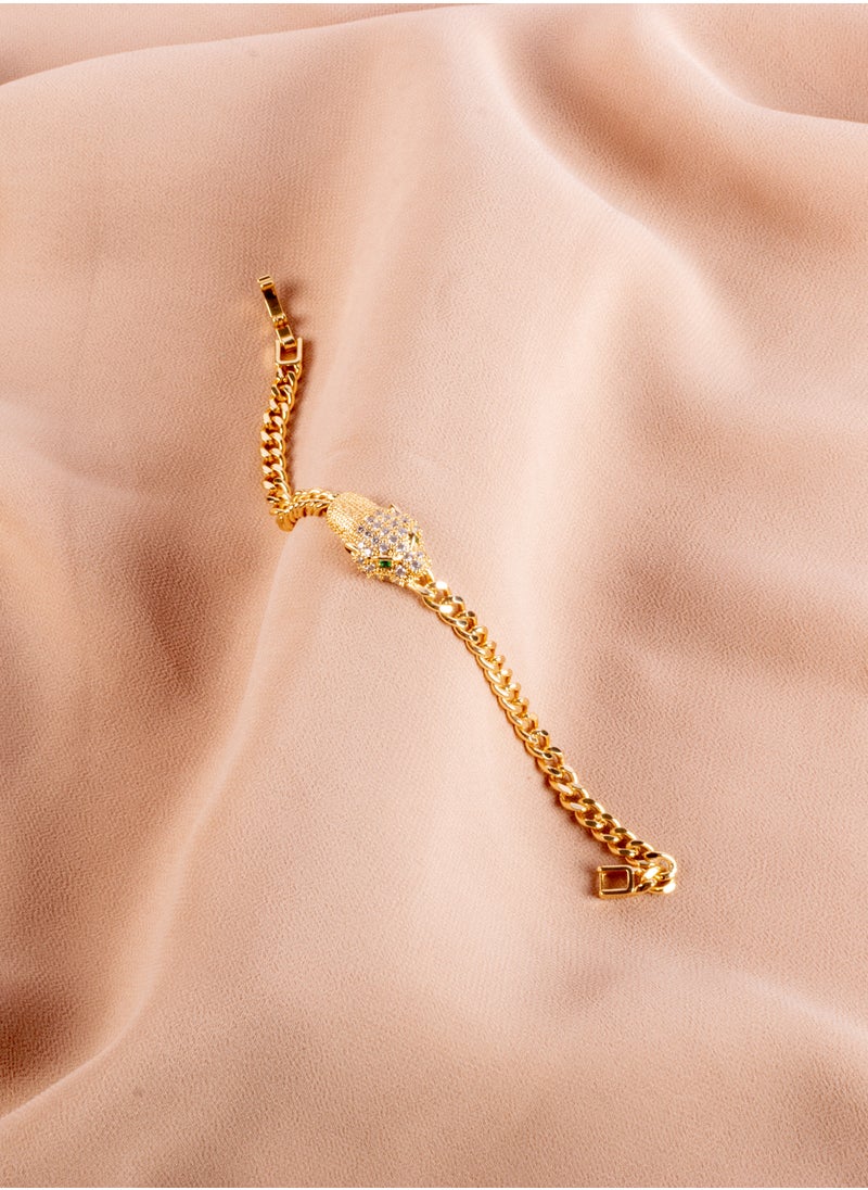The Black Pearl Accessories - Chinese Gold Bracelet with Zirconic Panther Head - Image 1