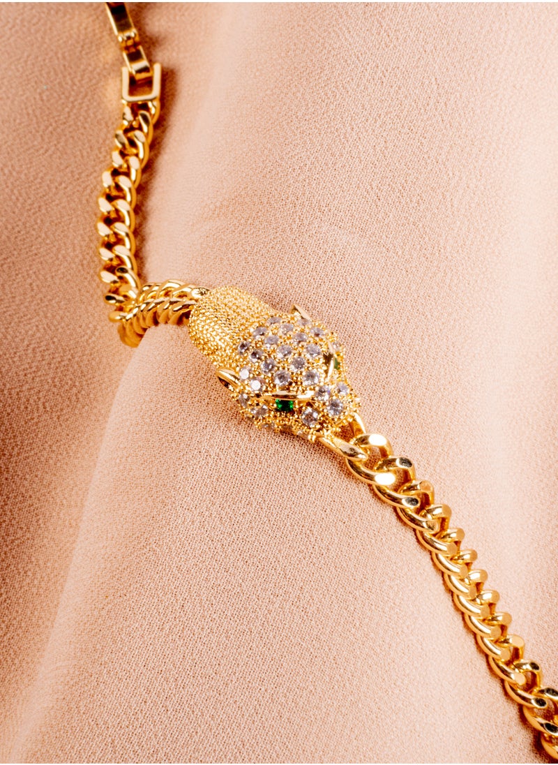 The Black Pearl Accessories - Chinese Gold Bracelet with Zirconic Panther Head - Image 1