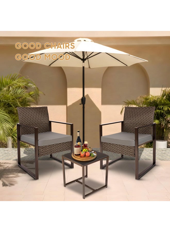 YIYAN YIYAN 3 Pieces Outdoor Furniture Set Patio Rattan Wicker Chairs & teatable,Lawn Garden Balcony Backyard,with Washable Cushion (Gray)  - Image 1