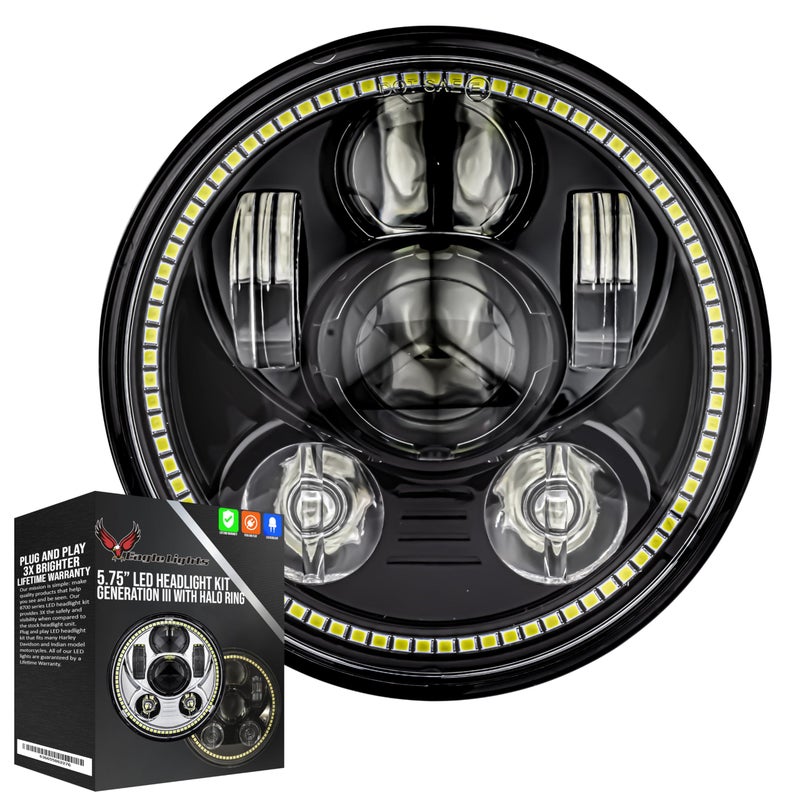 Eagle Lights 8900BG3HSCOUT Indian Scout Motorcycle LED Headlight with White Halo Ring Fits 2015 Scout 60 Scout and Scout Bobber Black