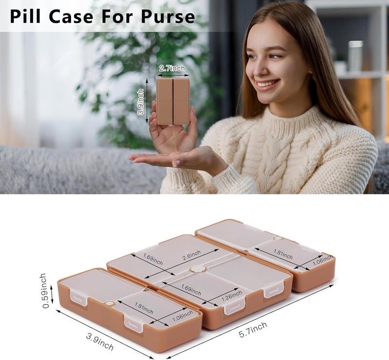 FYY Daily Pill Organizer, 7 Compartments Portable Travel Pill Case, [Folding Design] for Purse Pocket to Hold Vitamins,Cod Liver Oil,Supplements and Medication-Brown - Image 3