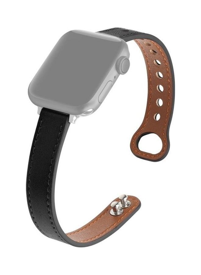 NIBEMINENT Double Nail Leather Replacement Strap Watchband For Apple Watch Series 1/2/3/4/5/6/7/SE 38-40-41mm Black - Image 1