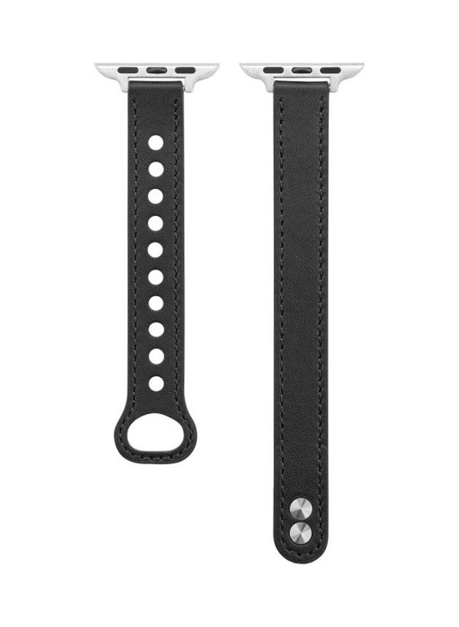NIBEMINENT Double Nail Leather Replacement Strap Watchband For Apple Watch Series 1/2/3/4/5/6/7/SE 38-40-41mm Black - Image 2
