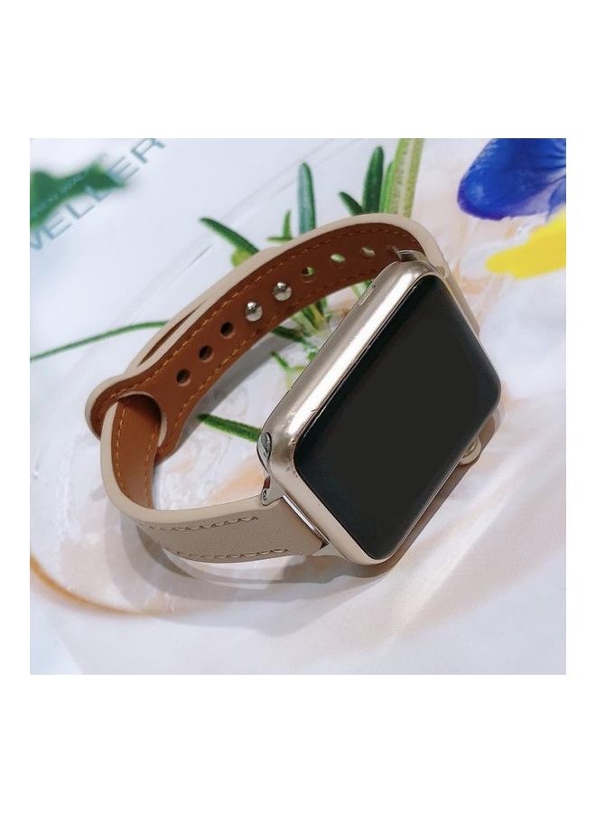 NIBEMINENT Double Nail Leather Replacement Strap Watchband For Apple Watch Series 1/2/3/4/5/6/7/SE 38-40-41mm Black - Image 4