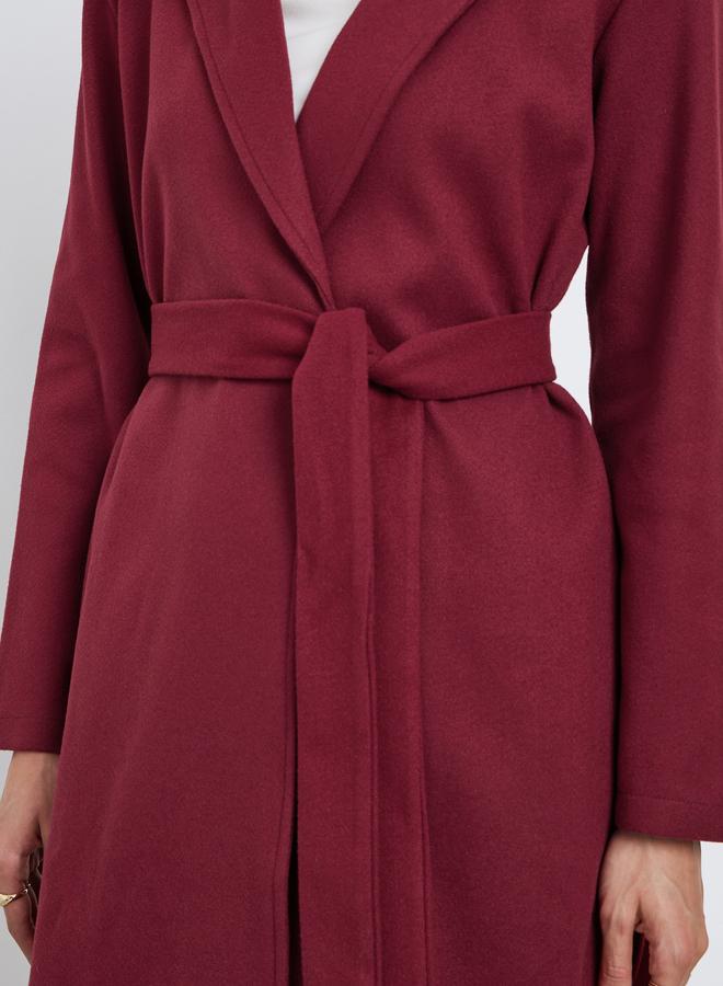 ستايلي معطف بمظهر الصوف وقصة عادية مع حزام - Image 4