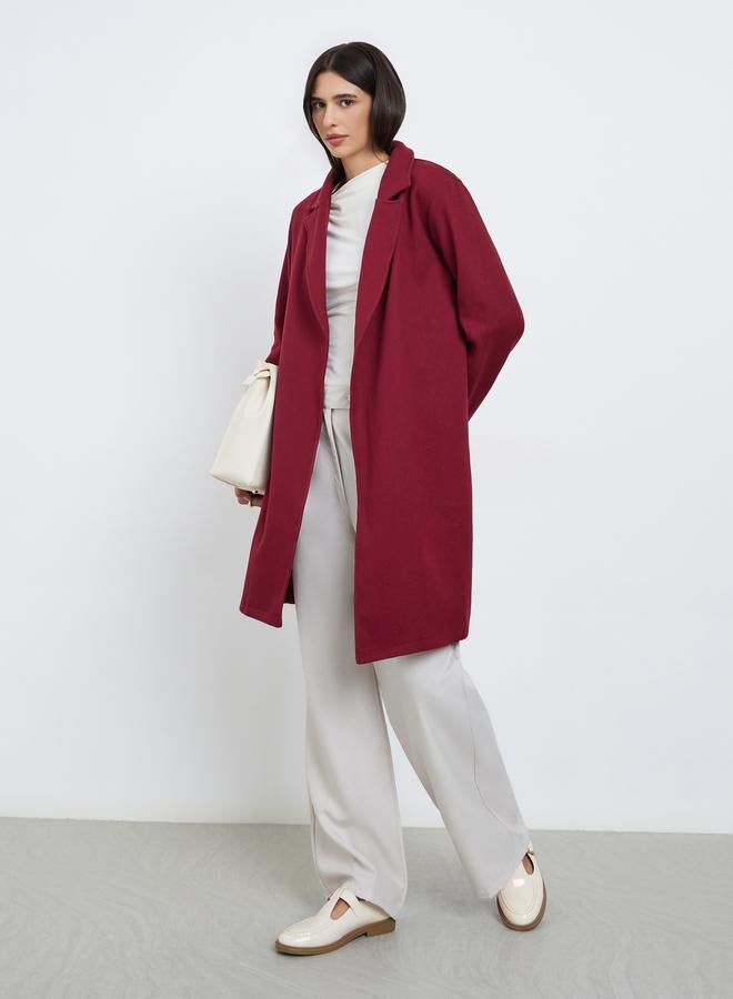 ستايلي معطف بمظهر الصوف وقصة عادية مع حزام - Image 2