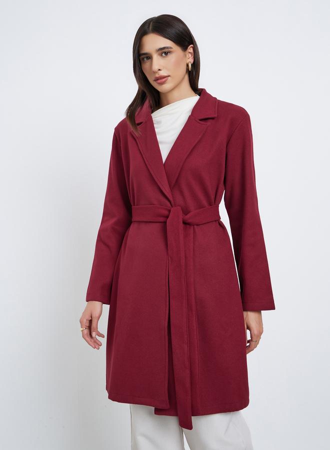 ستايلي معطف بمظهر الصوف وقصة عادية مع حزام - Image 3