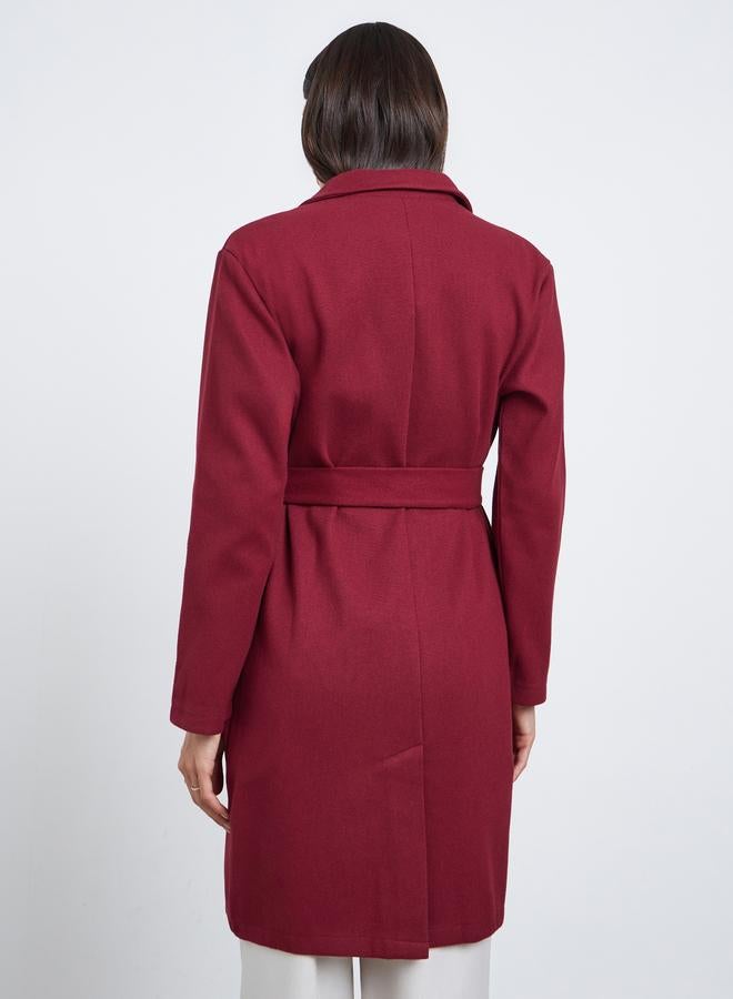 ستايلي معطف بمظهر الصوف وقصة عادية مع حزام - Image 5