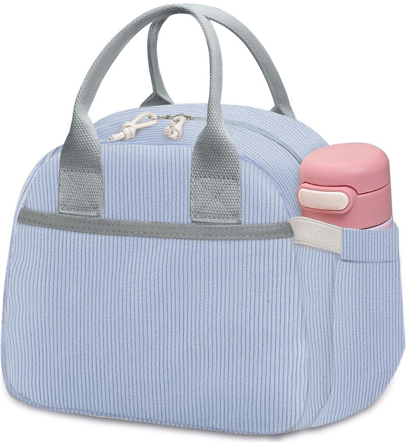 Carry bloom Lunch Box for Women Insulated Lunch Bag Cute Corduroy Lunchbag Reusable Lunchbox for Work blue corduroy - Image 2
