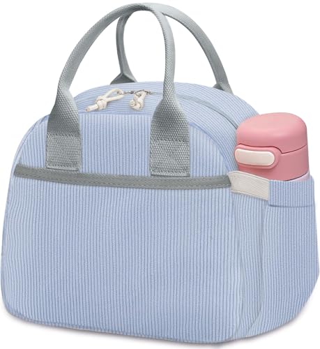 Carry bloom Lunch Box for Women Insulated Lunch Bag Cute Corduroy Lunchbag Reusable Lunchbox for Work blue corduroy - Image 1