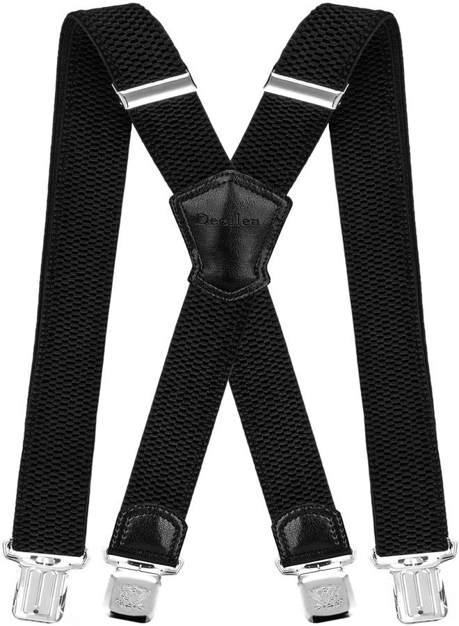Decalen Mens Suspenders Very Strong Clips Heavy Duty Braces Big and Tall X Style (Black) - Image 1