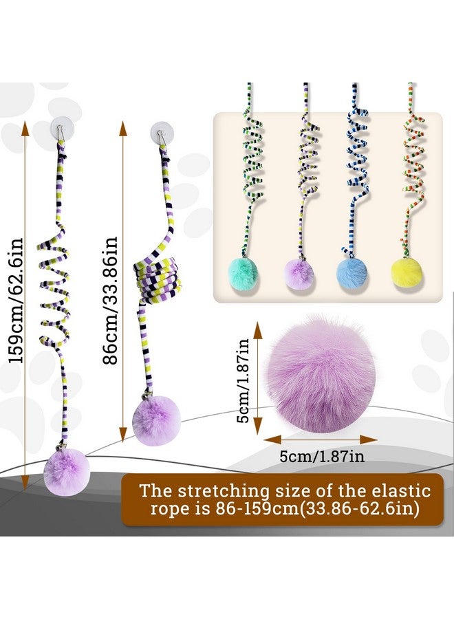 Andiker Cat Spring Toy, Self-Play Stretchable Door Hanging Cat Toy with Bell for Indoor Interactive Cat Toy, Soft Plush Ball with Spring Kitten Toy for Cat Kitten Playing Exercising (Yellow+Blue) - Image 2