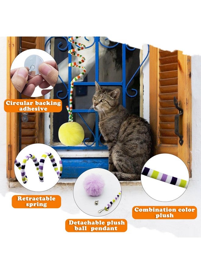 Andiker Cat Spring Toy, Self-Play Stretchable Door Hanging Cat Toy with Bell for Indoor Interactive Cat Toy, Soft Plush Ball with Spring Kitten Toy for Cat Kitten Playing Exercising (Yellow+Blue) - Image 3