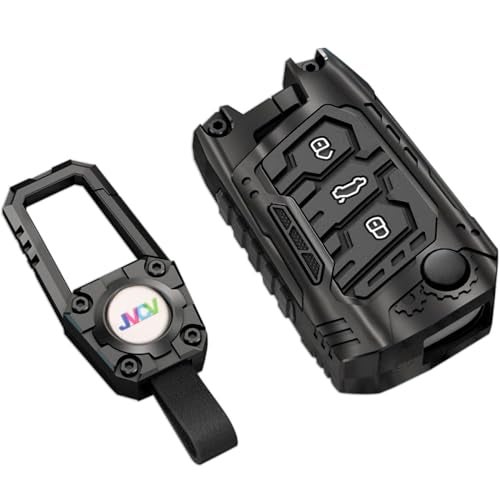 JVCV® Zinc Alloy Metal Key Cover Compatible with Skoda Kylaq Slavia Kushaq Taigun Tiguan Virtus Octavia Kodiaq Superb Folding Key (Black) - Image 1